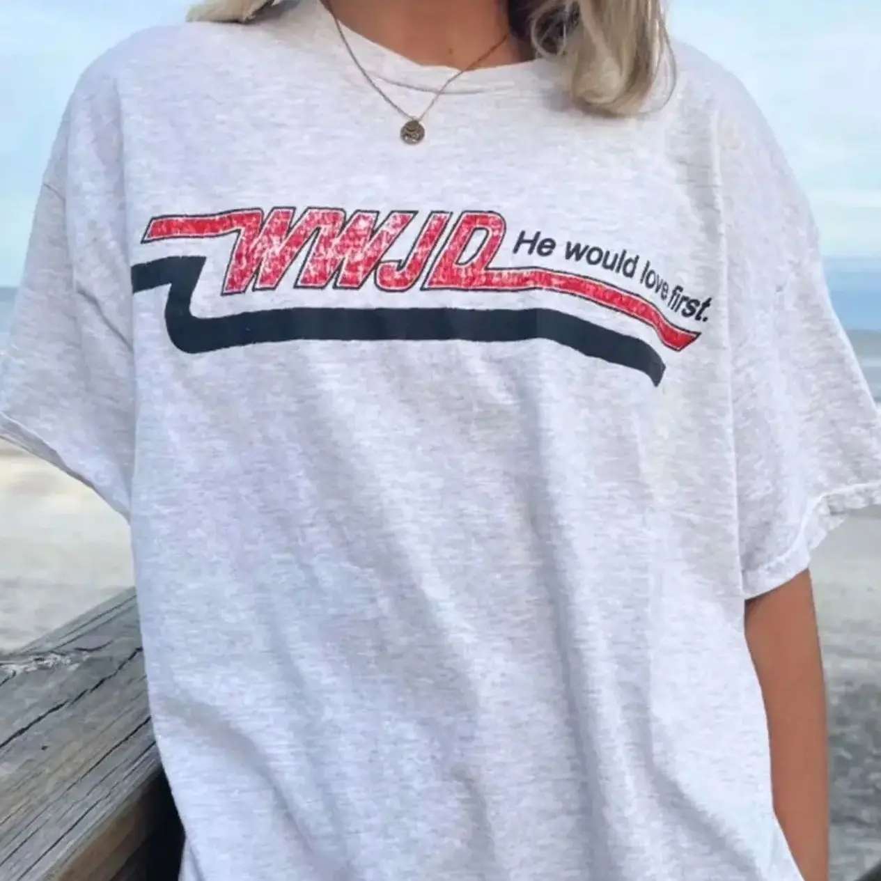 WWJD He Would Love First Christian T-shirt, "We love, because He first loved us." - 1 John 4:19, Jesus Shirt, Faith Tee N