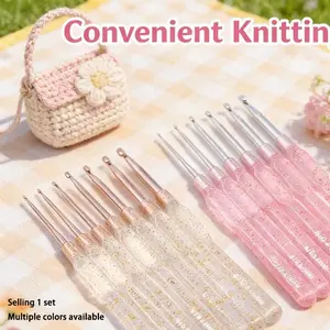 7-Piece Colorful Transparent Handle Crochet Hook Set, 2.0-5.0mm Hooks for Yarn Knitting, Hats & Scarves DIY, Ideal for Crafting, Handicraft