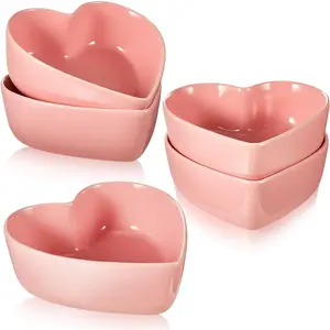 4 count Heart Shaped Bowls wedding Ceramic Dessert Heart Bowls Kitchenware Cooking Gifts for Serving Dipping Seasoning Wedding Anniversary(,5.5 Inch)