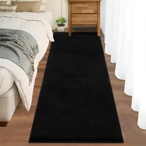 【GARVEE】Runner Rugs 2x6 Solid Fluffy Shag Rug,Super Soft Anti-Slip Washable Rugs, Easy Cleaning Runner Wool Carpet for Bedroom Living Room Hallway Laundry Room Nursery Entryway, Black 2x6