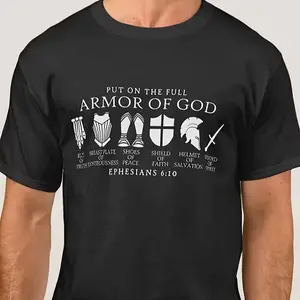 "Armor of God" Ephesians 6:10 Christian T-Shirt, Faith-Based Scripture Tee, Full Armor of God Graphic Casual Top, Black Religious Inspirational Shirt