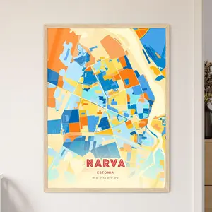 Colorful Narva Estonia Blue Orange Fine Art Print City Map Customizable Poster Unique Wall Decor Personalized Gift