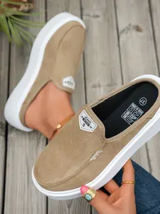 Pure Color Low Top Casual Shoes, Slip-On Board Sneakers, European and American Fashion Trendy Half Sandals, Women's Footwear, Lightweight slip ons