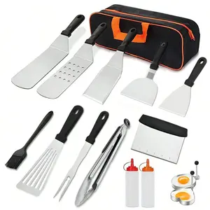 Barbecue Tool Set, 15pcs/set Portable Complete BBQ Tool Set with Storage Bag, Camping Barbecue Accessories for Home Picnic Dining Room Outdoor Utensils Grill Brush Steel Fork