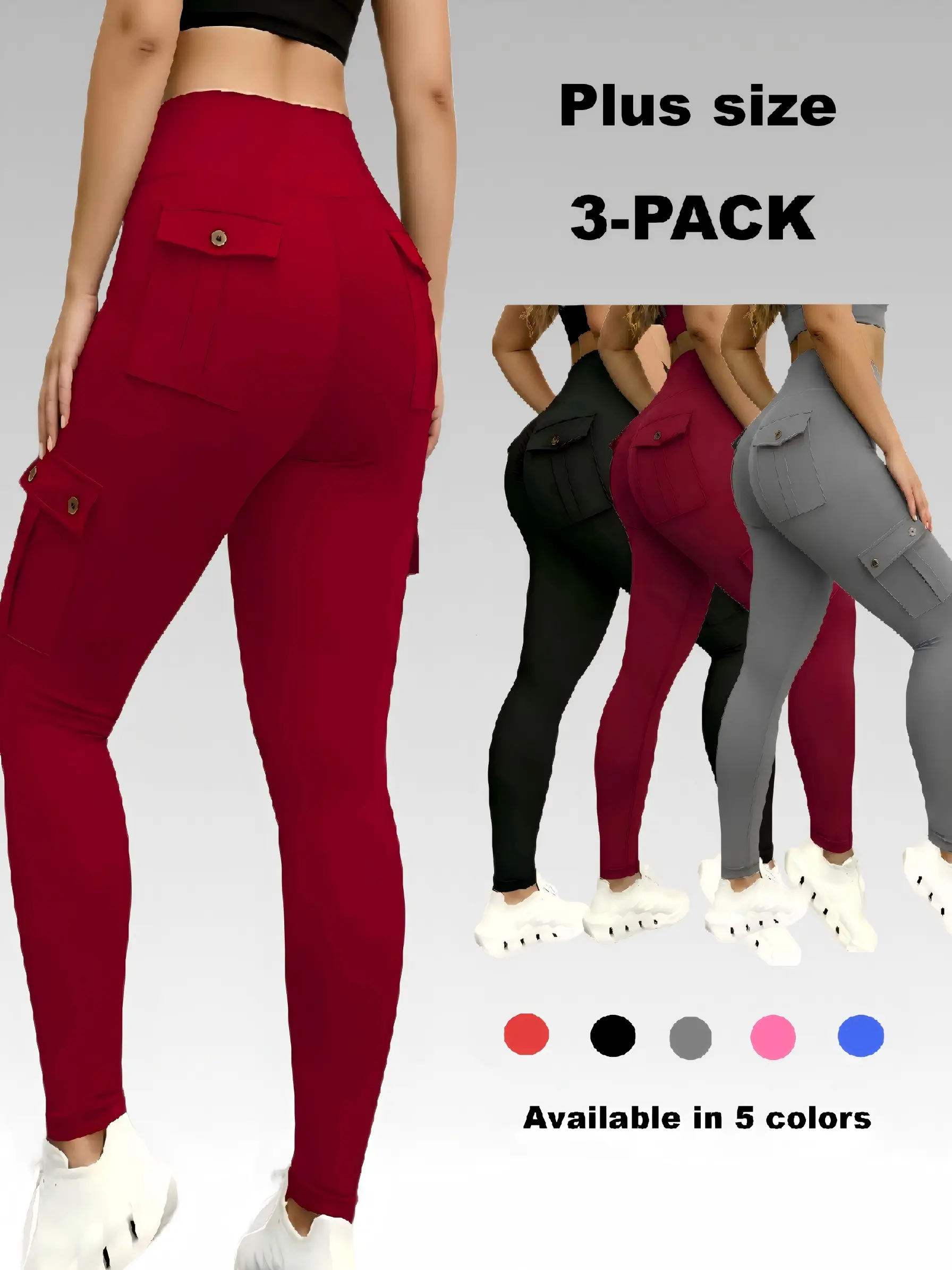 Cargo Style Red Leggings for Women - Butt Lifting, High Elastic, for Running, Yoga & Daily Wear