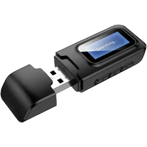 2-in-1 Bluetooth 5.0 Transmitter Receiver USB Wireless Aux Audio Adapter Low Latency 10m Range LCD Screen Charging Case Cleaning Kit for Car TV Smartphone