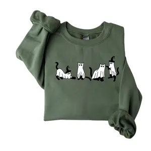 Cute Halloween Cat Sweatshirt – Ghost Cats in Costumes – Spooky Season Crewneck for Cat Lovers