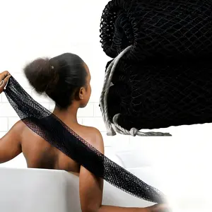 2 Piece Exfoliating African Body Scrubbers - Wash Net Sponges for Shower and Bath (2 Black)