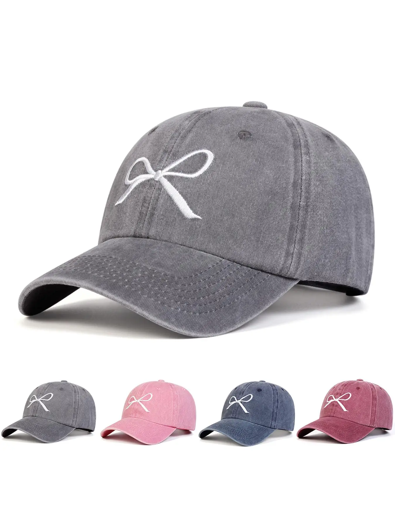 Minimalist Temperament Bow Embroidery Baseball Cap, Casual Grey Outdoor Sports Hat for Men & Women, Adjustable Sun Protection Cap for Daily Wear, Girl