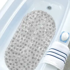 Non-slip Bathtub Mat, PVC Bathroom Mat with Suction Cups & Drain Holes, Machine Washable Bath Mat Rug for Home, Hotel, Gym Use, Bathroom Accessory