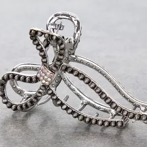 Western Bow Shape Hair Claw Clip Silver 3 1/2" x 2" Stylish Versatile Accessory for Various Hair Types