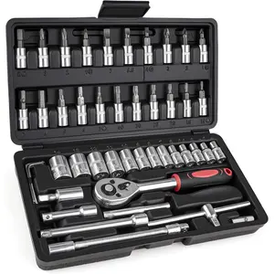46 count 1/4 Inches Ratchet Socket Wrench Set, Metric Socket Ratchet Wrenches Set, Ratcheting Wrench Tool Sets for Men,  Small  Tool Kit for Automotive, Household Maintenance and Repairs