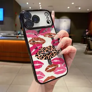 Sexy leopard print pink lips magnetic phone case, retro trendy electroplated TPU material, shockproof, anti-drop protective case suitable for iPhone 17 Air/iPhone 17/16/15/14 Pro/Plus, designed specifically for girls