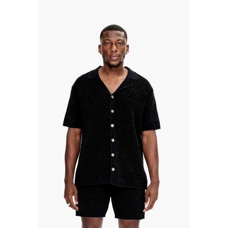 Branding Knit Button Down Black