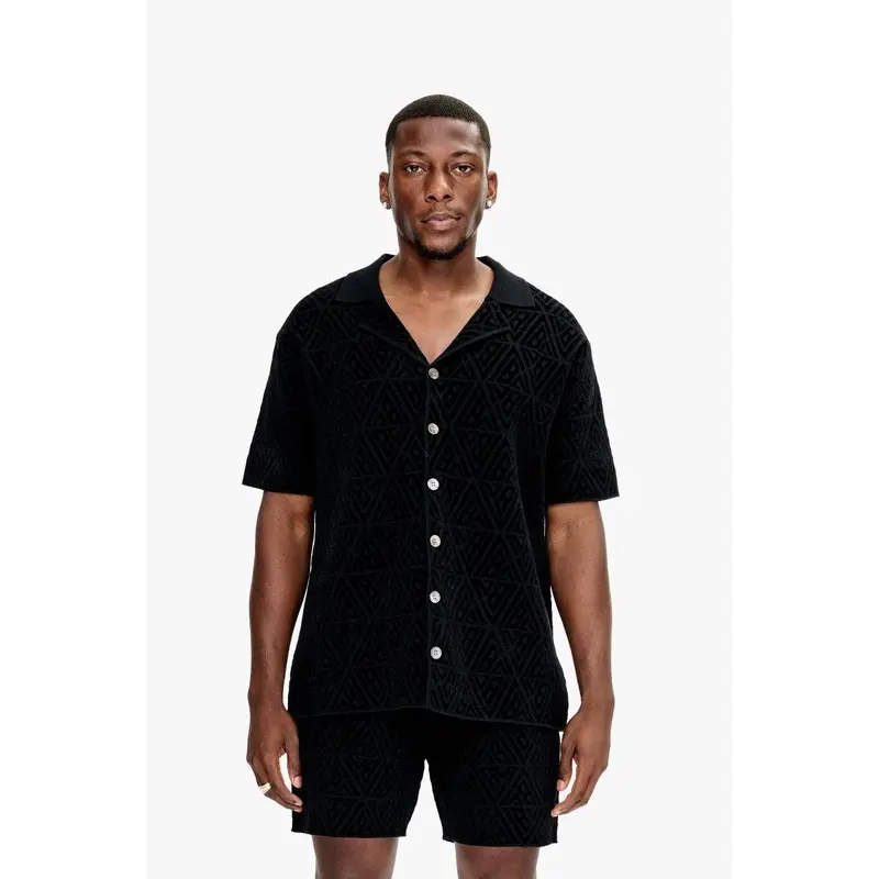 Branding Knit Button Down Black
