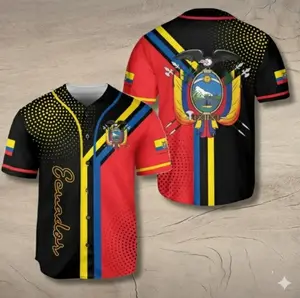 Ecuador Baseball Jersey Shirt with Tricolor Flag Stripes and National Coat of Arms Back, Ecuadorian Pride, Ecuador Jersey