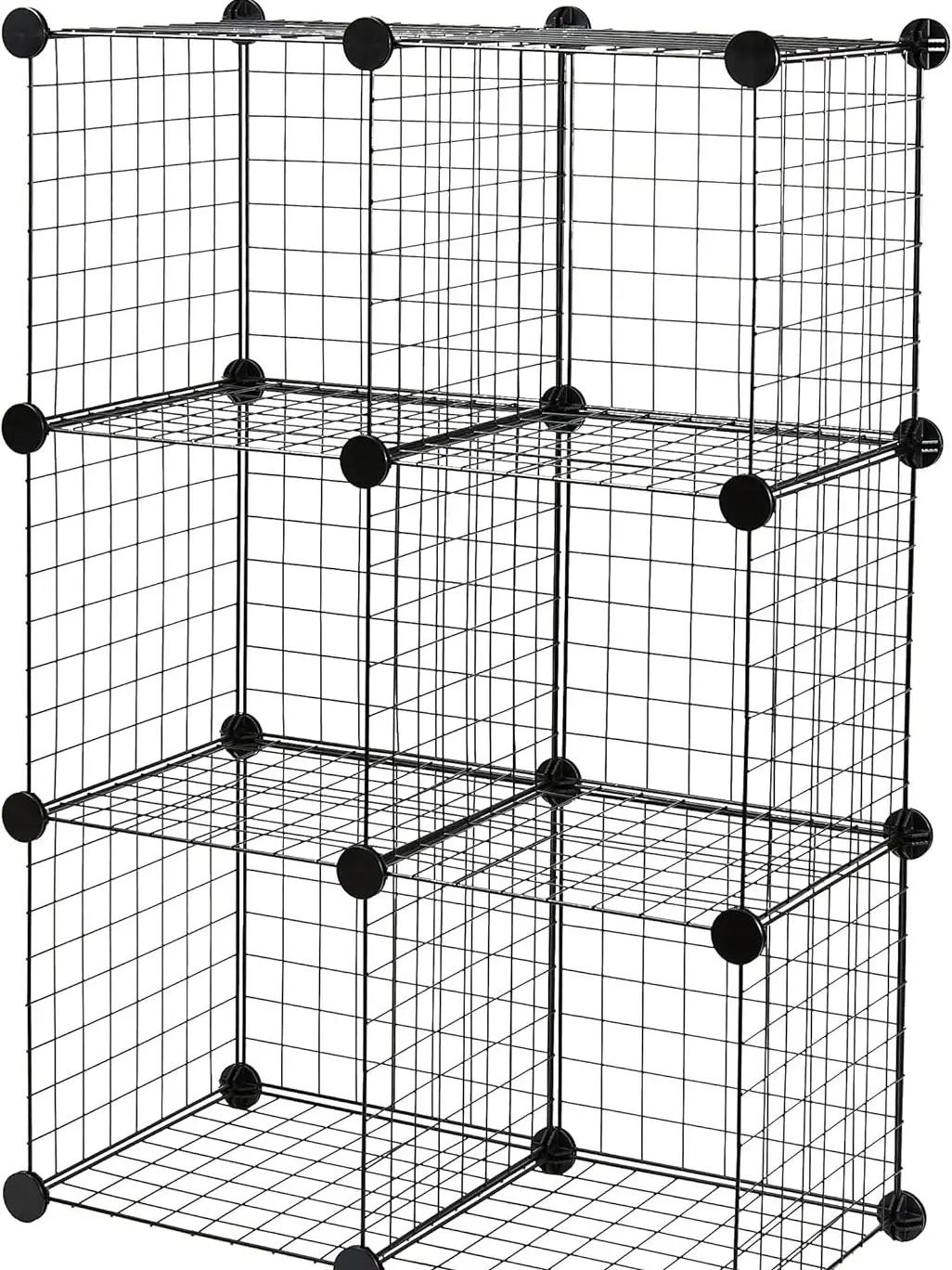 6-Cube Wire Grid Stackable Storage Shelves, 12 x 12-Inches, Black, 12.6"D x 26"W x 38"H