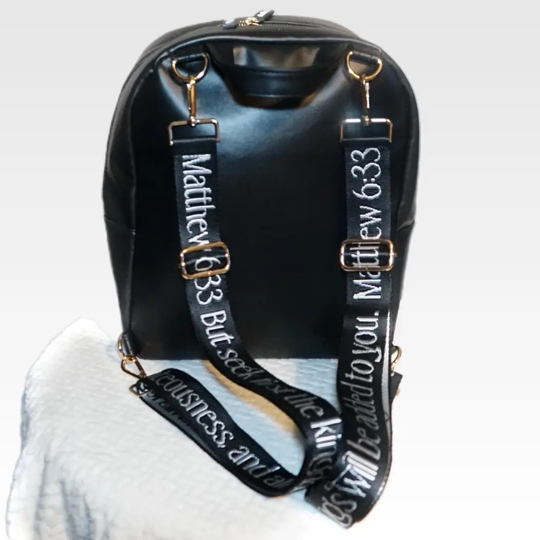 Matthew 6:33 Luxury Backpack with Scripture straps, Grey or Black