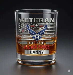 Personalized U.S. Air Force Veteran Whiskey Glass – 11 oz Old Fashioned Glass – Custom Name Military Gift – UV Printed Design