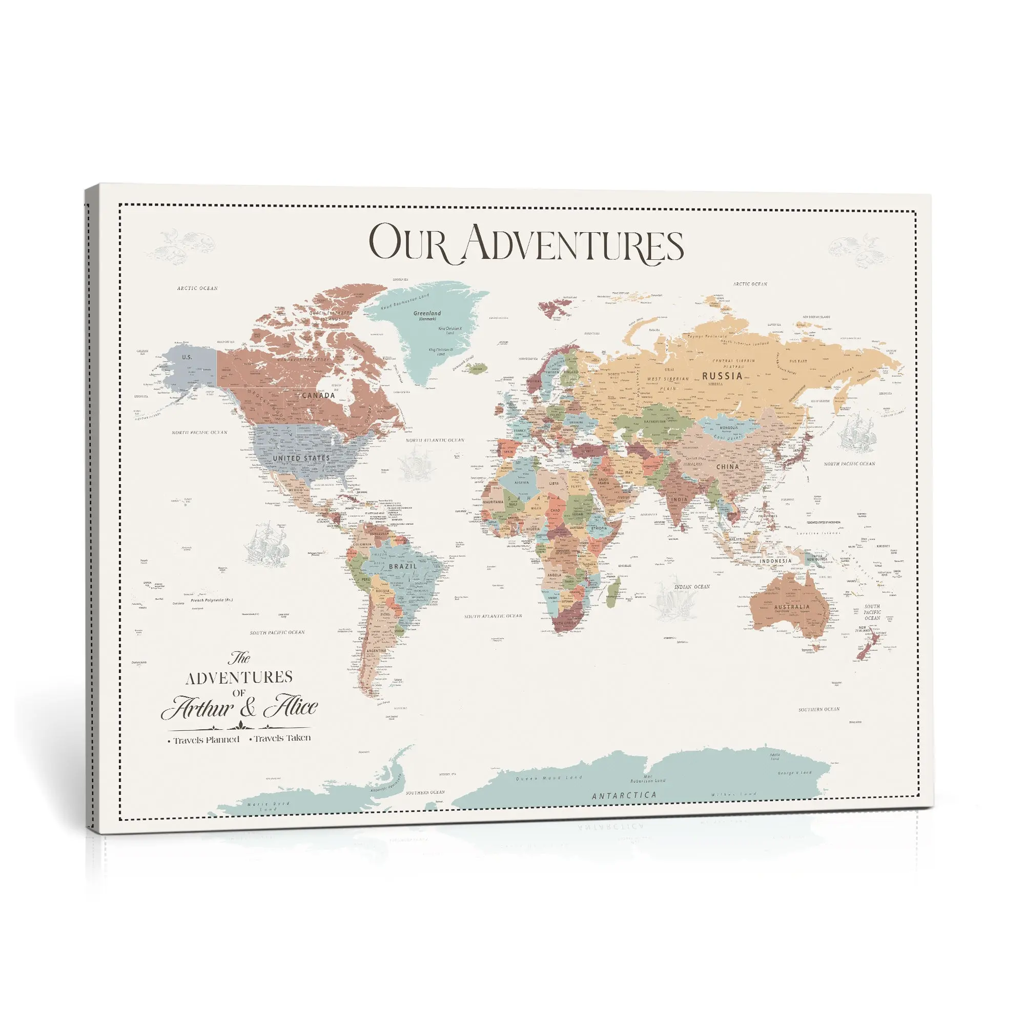 Customizable Push Pin World Map Board with Pins, Canvas Print Wall Art for Home Decor