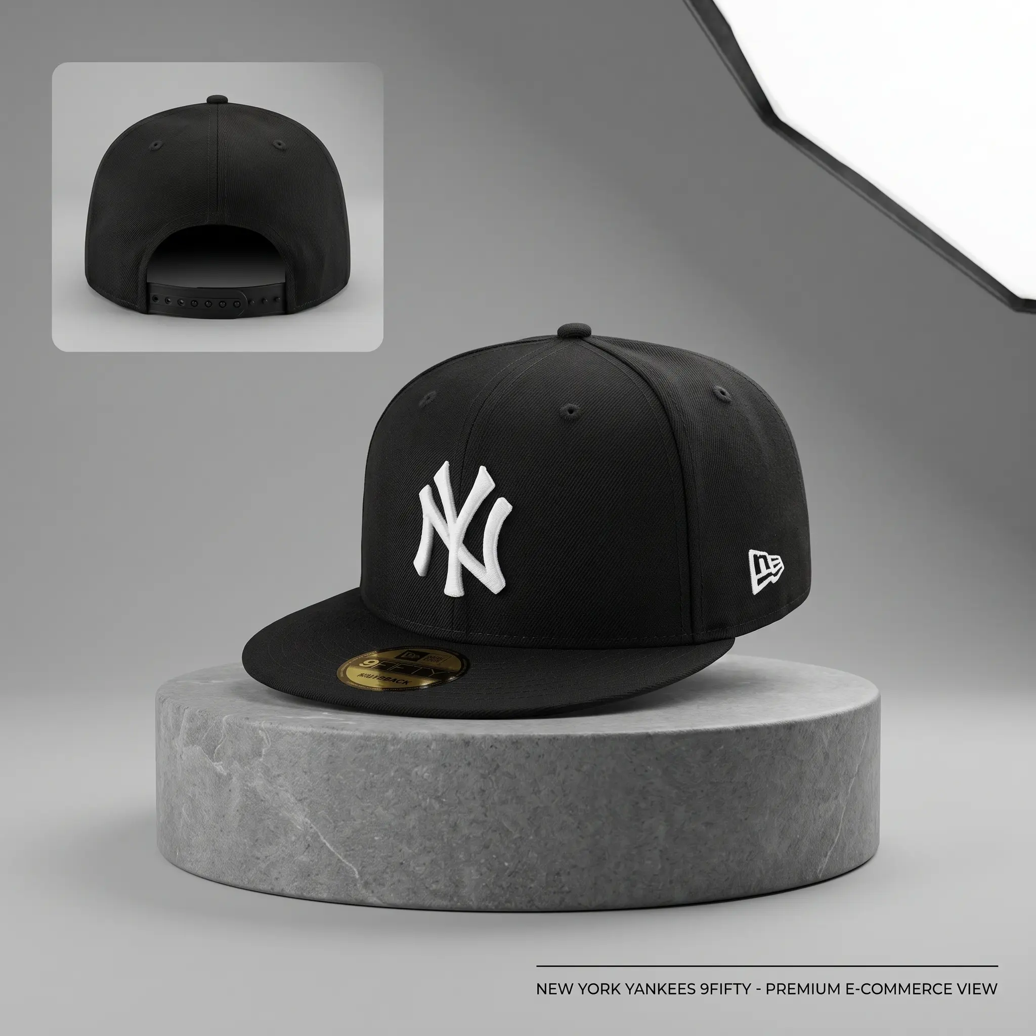 New Era NY Yankees Flat Brim Baseball Cap Multi-Color Variant Selection | Premium Studio Fan Headwear | Concrete Podium Showcase Profile