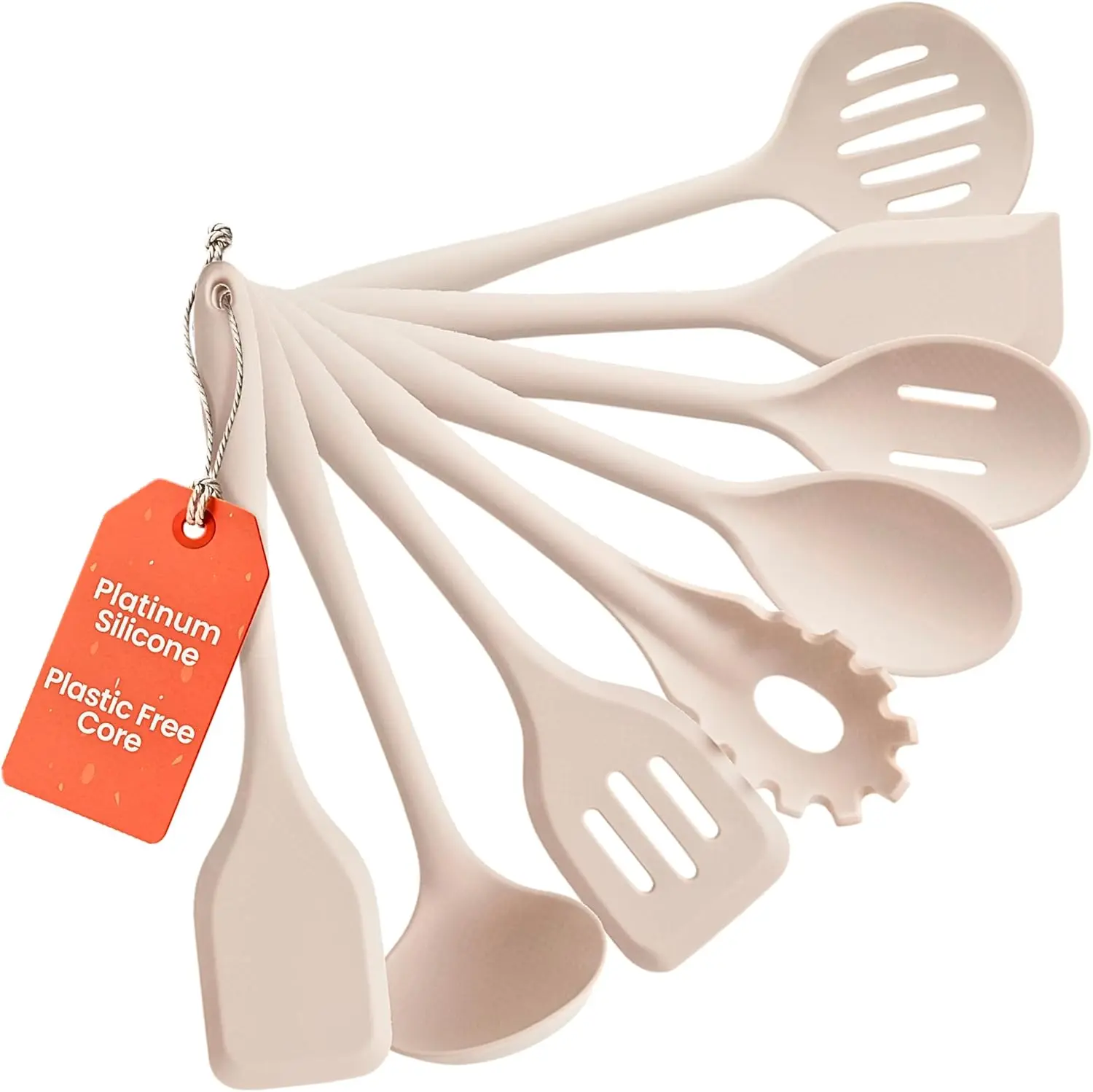 Ziruma 8-Piece Silicone Cooking Utensils – Platinum Silicone, Stainless Steel Core, Heat Resistant & Non-Stick Safe