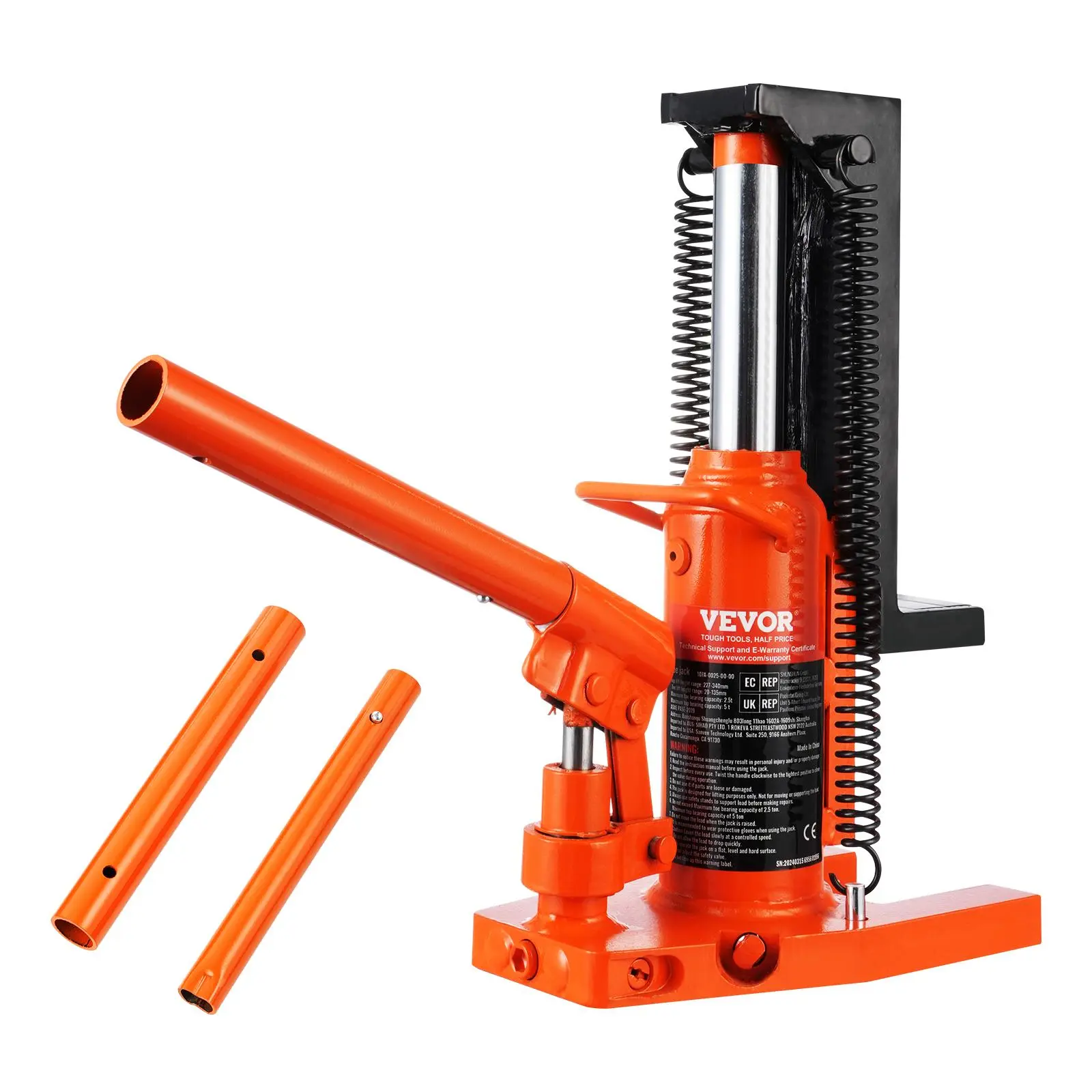 【summerfinds】VEVOR Hydraulic Toe Jack, 2.5 Ton On Toe Toe Jack Lift, 5 Ton On Top Lift Capacity Machine Jack, 0.8-5.3 in Toe Height, 8.9-13.4 in Top Height, Air Hydraulic Claw Jack for Machinery, Industry