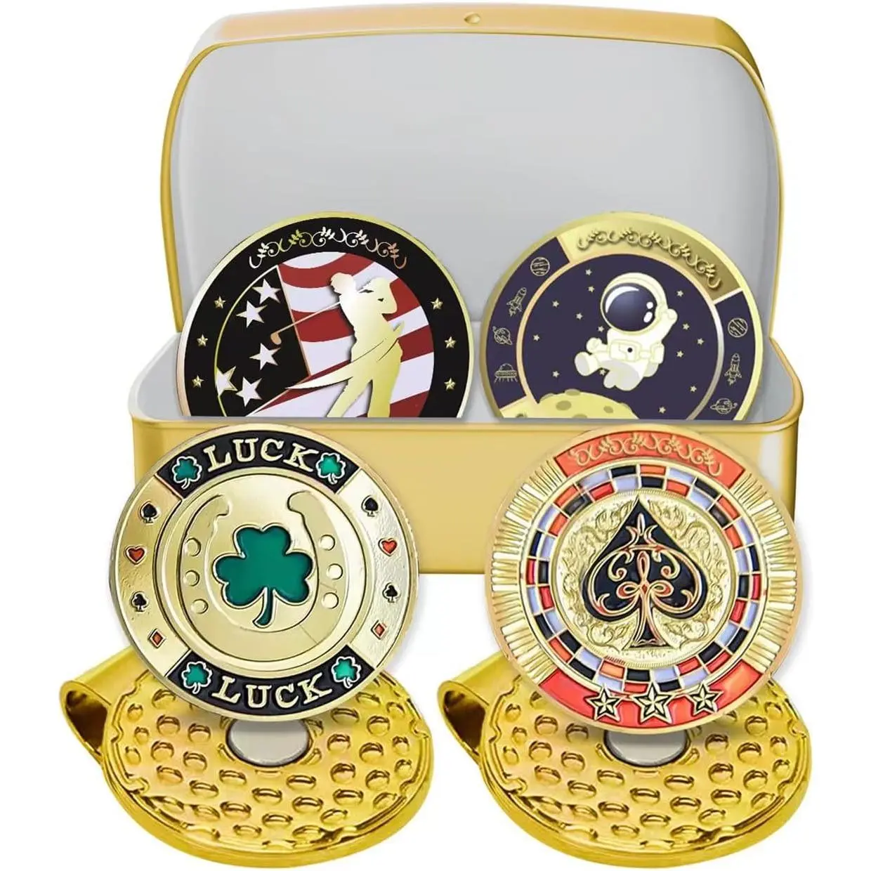 Golf Ball Markers with Hat Clips and Storage Box Value Sets for Men Women Golfer, Removable Attaches Easily to Golf Cap  Gifts Golf Ball Marker hat Clip