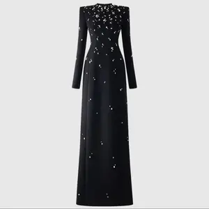 Long sleeve beaded diamond gown