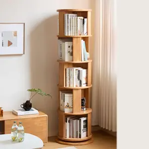 YESWOOD Solid Wood Rotating Bookshelf, 5 Tier Round Revolving Bookcase, 360° Spinning Shelf Tower, Floor Standing Bookcase Storage Rack for Home Office, Corner, Bedroom, Study, Living Room