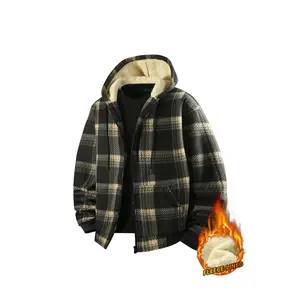 Men's Autumn And Winter American Vintage Plaid Hooded Fleece Zipper Warm Jacket Street Casual Coat Classic Menswear Long Sleeve Black Yellow Grid Stylish Checked