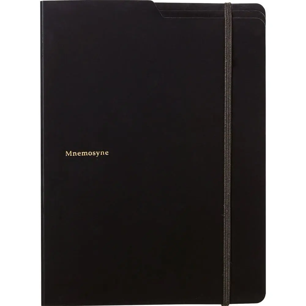 Mnemosyne Padfolio Notebook, A5, 5.83" x 8.27",  Black Folder With Grid Notepad, Includes 5 Pockets, Pen Holder, & Elastic Closure,