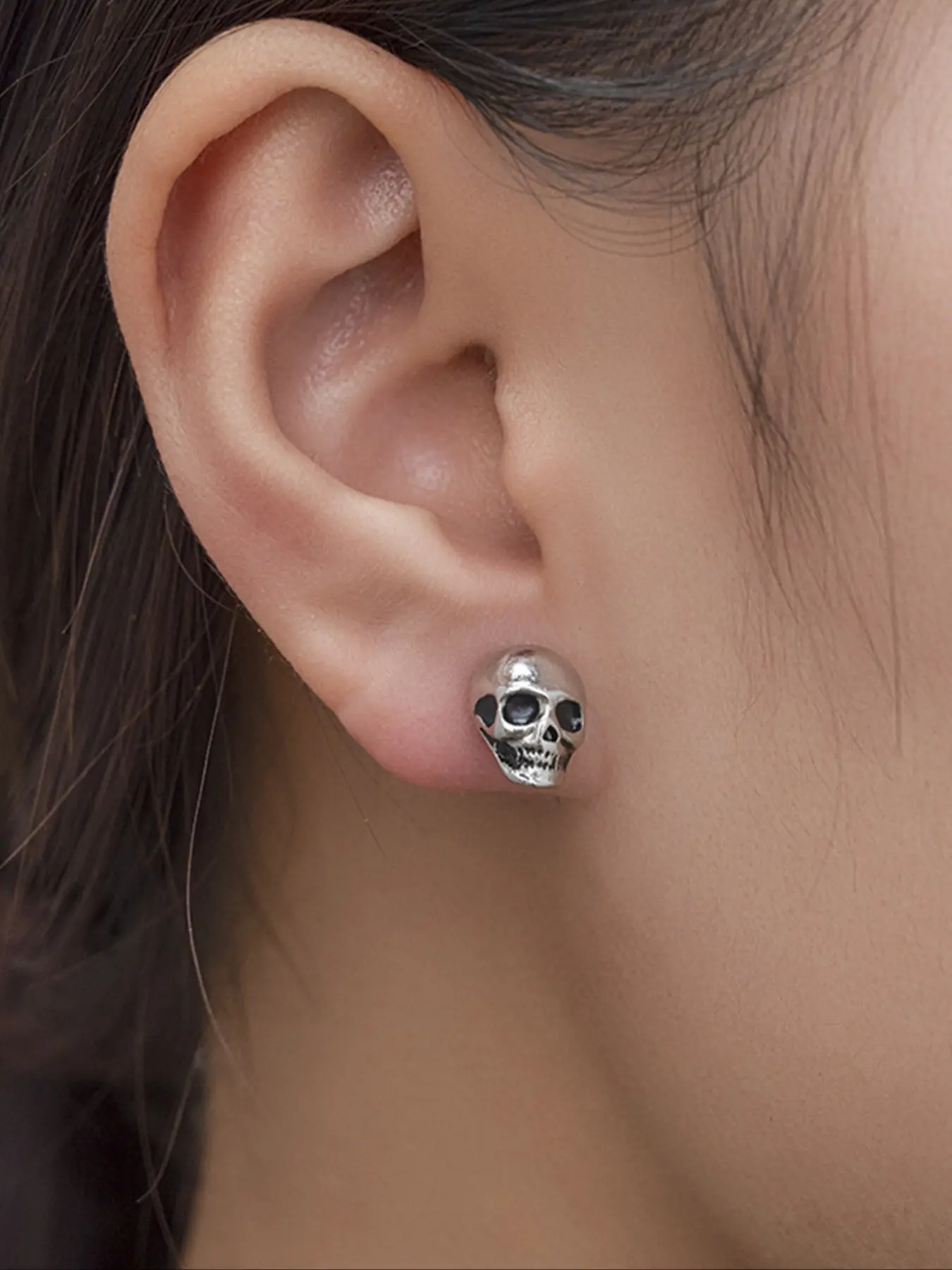 Vintage Punk Style Stainless Steel Skull Earrings, Dark Design Halloween Personalized Earings, Unisex All Season Jewelry, Stud Earrings Jewelry, High Quality Earrings, Stainless Steel Studs