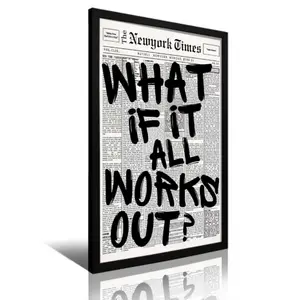 Retro Black & White Newspaper Poster - 'What If It All Works Out' Canvas Wall Art, Positive Affirmation Quote, Minimalist Home Decor for Bedroom & Dorm