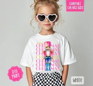 Pink Christmas Nutcracker Youth Comfort Colors Tshirt, Holiday Tee for Kids