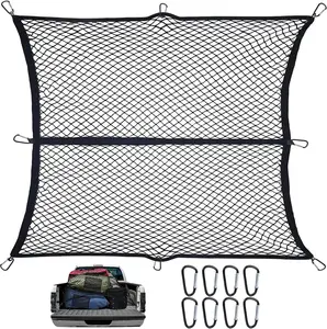 Cargo Net for Pickup  Bed - Heavy Duty Stretchable 4x4 to 8x8 Elastic Mesh with 8 Heavy-Duty Steel Hooks, Windproof Design Secures Loose Items for , SUVs, ATVs &