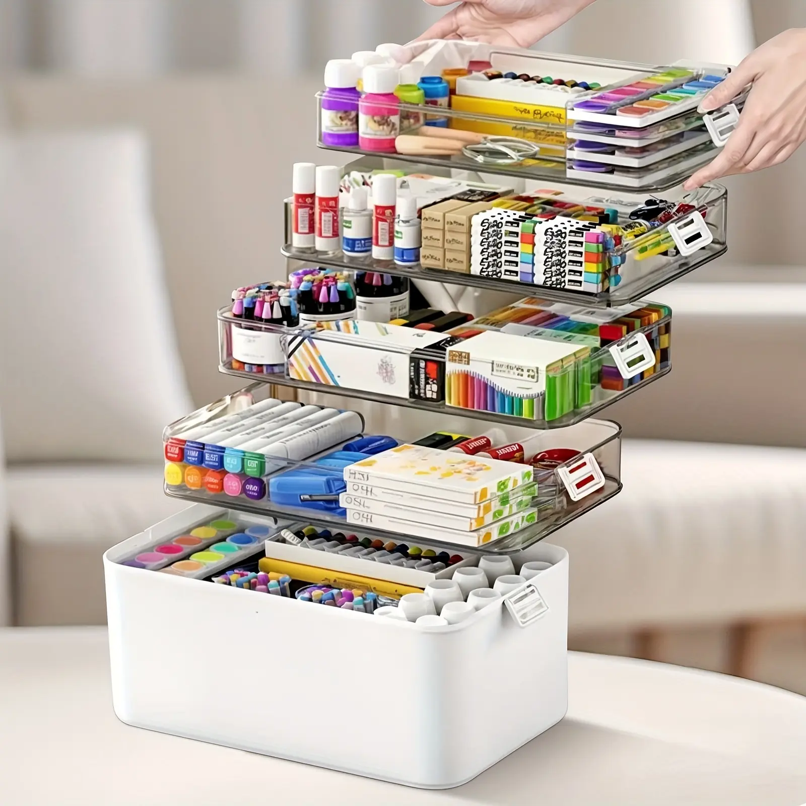 5-Tier Large Capacity Multi-grid Storage Box, Durable Portable Transparent Organizer Box, Easy to Clean, Perfect for Medicine, Office Supplies and Sewing Supplies Storage