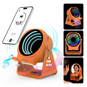 7-in-1 Magnetic Phone Stand Speaker with RGB Light, HD Mirror, Night Light - Wireless Bluetooth/Induction Dual Mode, 500mAh Battery, 360° Rotatable Desk Holder for iPhone/Android/Tablet