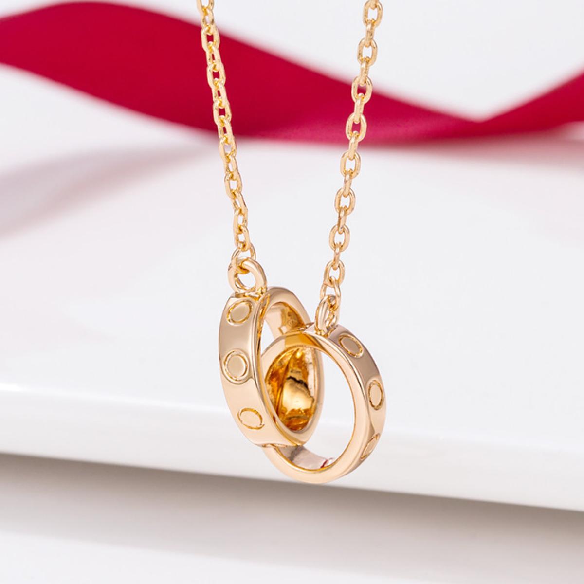 Dainty Interlocking Circle Pendant Necklace for Women, Minimalist Intertwined Ring Charm with Sparkling Accents, Luxury Everyday Wear Jewelry, Perfect Gift for Girlfriend, Anniversary, Birthday, Valentine's Day, Bridesmaid Gift, Trending Accessory