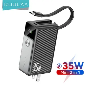 KUULAA 3-in-1 Power Bank, 5,000mAh Portable Charger with Built-In Cable and Foldable Plug, 35W Battery Pack, For iPhone 17/16/15 Series and More