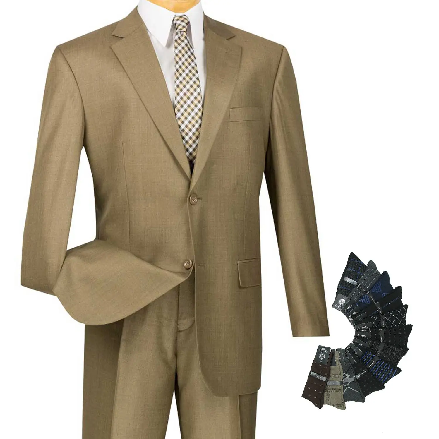 Luxurious Men's Regular-Fit Textured Weave Suit Taupe