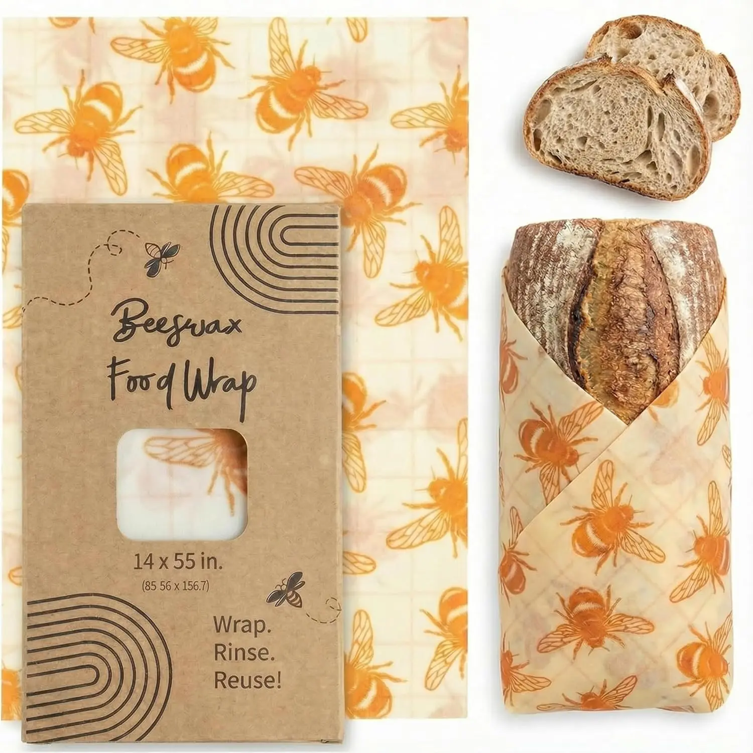 XXL Reusable Beeswax Food Wraps, 14"x55" Roll, Cut-to-Size Extra Large Beeswax Sheet for Wrapping Food