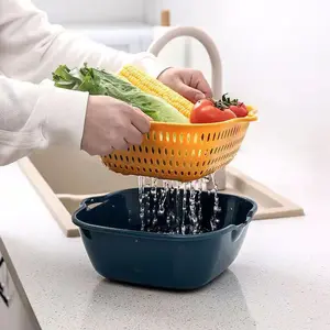 Multifunctional Double-Layer Drainage Basket Kitchen Fruit And Vegetable Basket Rice Washing Basket Food Storage Basket