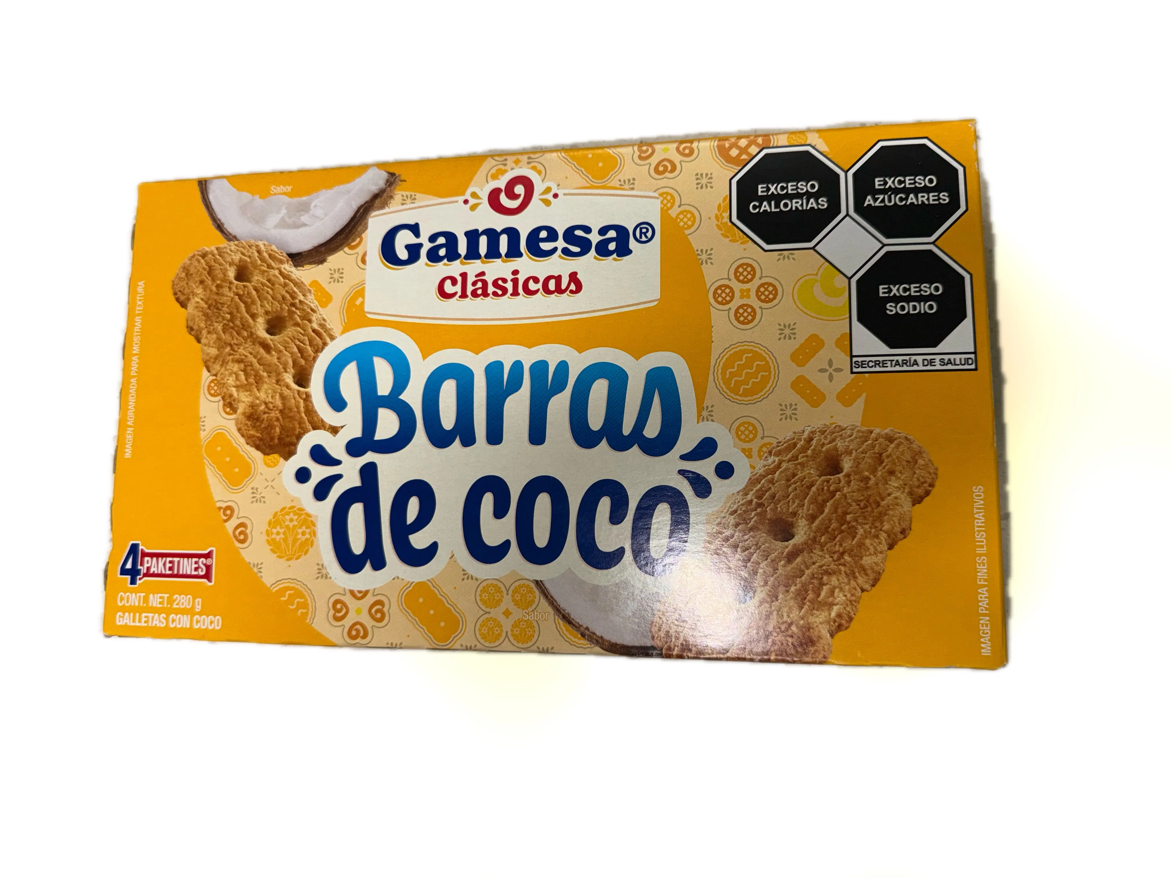 Gamesa Clásicas Barras de Coco Coconut Cookies – 4 Packets, 280g Total – Mexican Coconut Flavored Biscuits