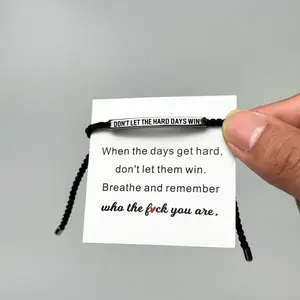 "Don't Let The Hard Days Win" Bracelet , Inspirational Mental Health Gift - Adjustable Bar Rope Jewelry with Card, Perfect Gift for Best Friend