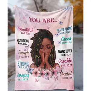 Christian Throw Blanket, Soft Fleece Blanket with Inspirational Positive Thoughts and Quotes for Bedroom, Ideal as a Gift for Girls and Women