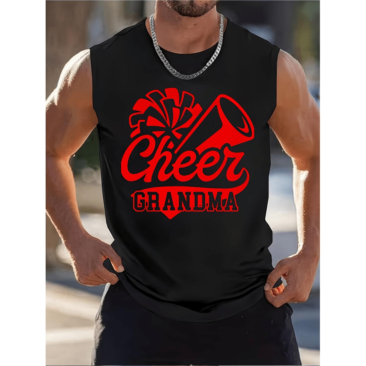Grandma Cheerleading Tank Top with Megaphone and Pom Pom Graphic Perfect for Sports Fans and Game Day Celebrations