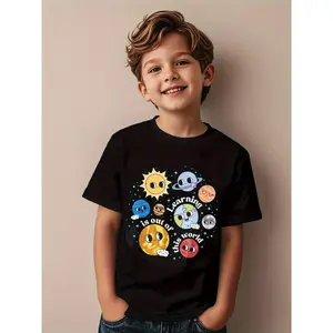 ' Solar System T-Shirt - Kids Space-Themed Learning Top with Planet Graphics, Science Teacher Design, Round Neck Casual Summer Shirt for Events & Casual Attire (Machine Washable)