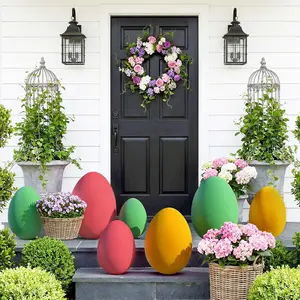 Easter Decorations - Set of 3 Flocked Easter Eggs - Spring Home Decoration For Tables Centerpieces - Easter Decorating Eggs for Home Indoor Decor for Mantel, Living Room, Bedroom, Office (Yellow)