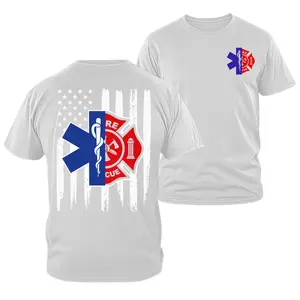 EMS Fire Rescue Shirt, EMT Firefighter Graphic Tee, American Flag First Responder Design, Soft Cotton Blend Unisex Shirt, Casual Duty Off Wear for Men & Women, Gift for EMTs Firefighters and First Responders